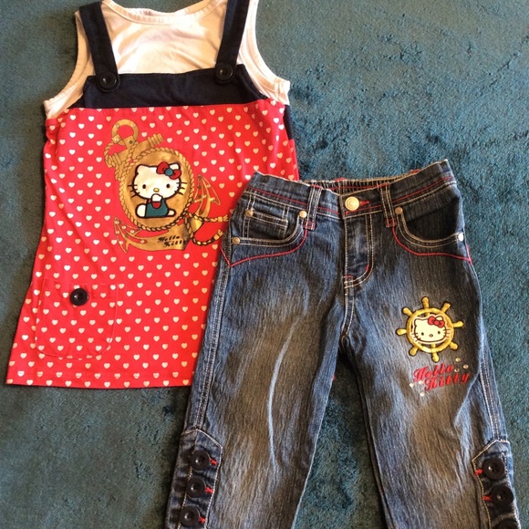 Sanrio Matching Sets Sanrio Hello Kitty Nautical Summer Girls Capri Jeans Set July 4th Set